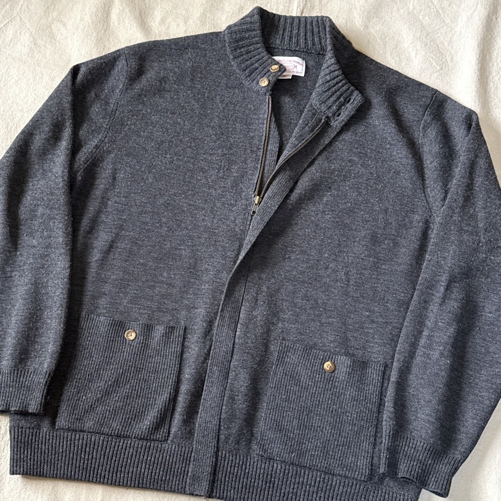 C.C. Filson Wool Full Zip Cardigan Pockets Gray Sz XL Grandpa Core Cottage Core